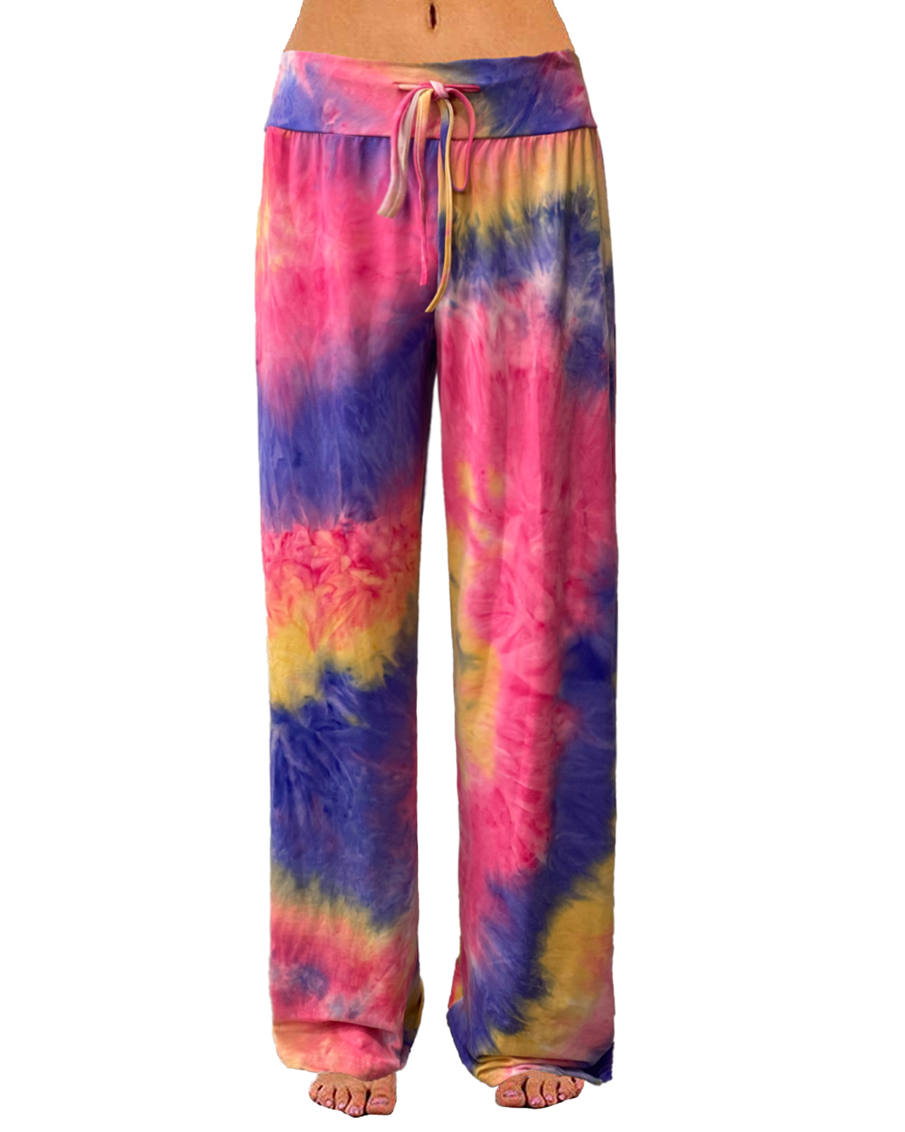 ROSA JUNIO Comfy Pajama Pants for Women Casual Drawstring Floral Palazzo Lounge Pants Stretch Wide Leg Bottoms